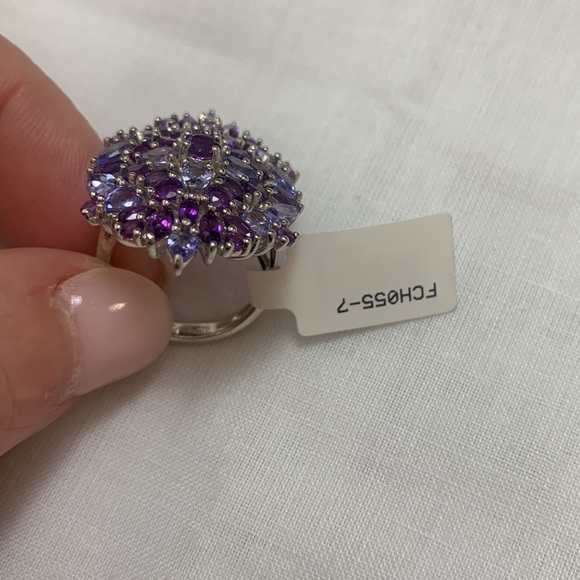 NWT JTV 2.49CTW MARQUISE & ROUND AMETHYST W/2.14CTW PEAR SHAPE TANZANITE RING - Picture 5 of 5